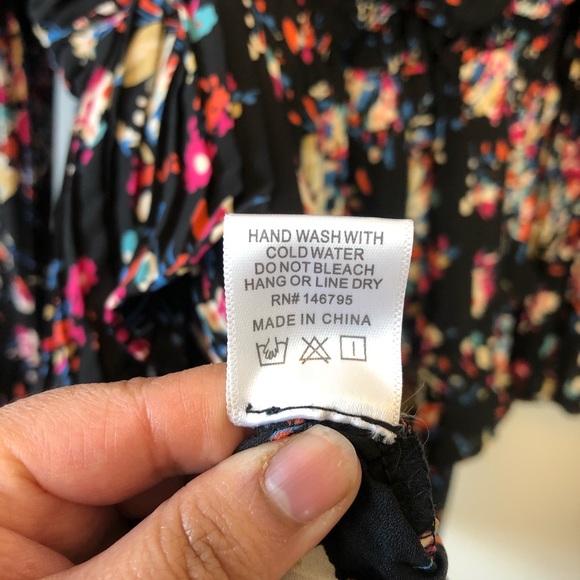 Dee Elly Black Floral Print Tiered Mini Dress Long Sleeve Smocked Waist Large - Picture 11 of 14